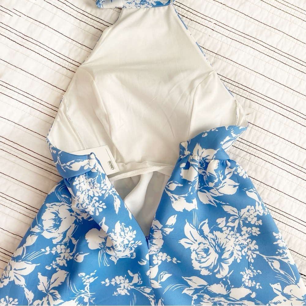 NWT ASOS Design Blue & White Floral Halter Midi Skater Fit & Flare Dress size 0 - Picture 9 of 10
